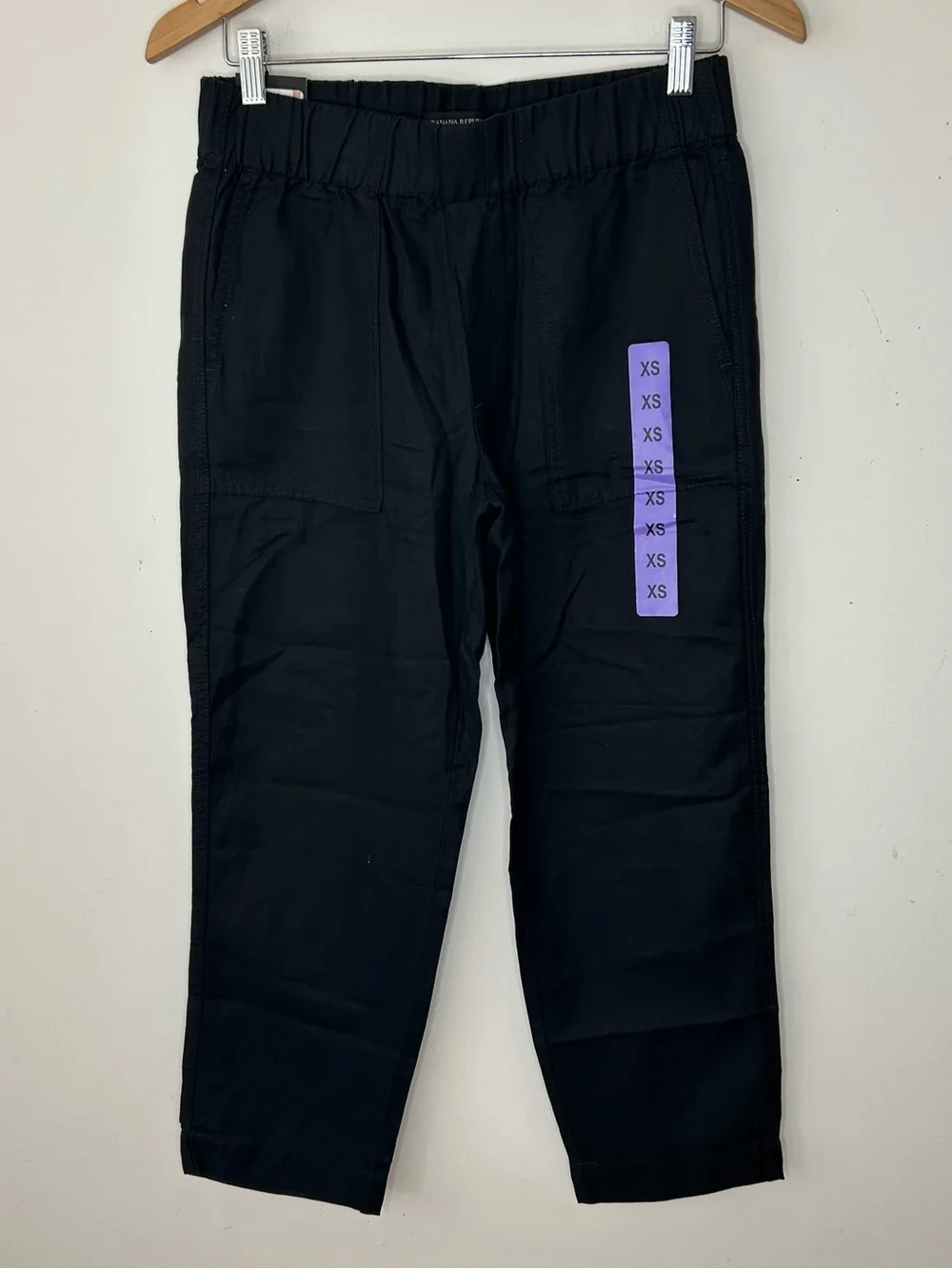 Banana Republic Women's XS Black Tapered Crop Pull On Pants Linen NWT